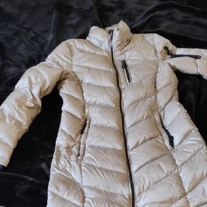 Andrew Marc Cream Puffer Coat with Quilted Design